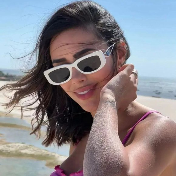 NEW Prada PR14YS 1425S0 Talc Dark Grey Rectangle Unisex Sunglasses - Picture 10 of 14